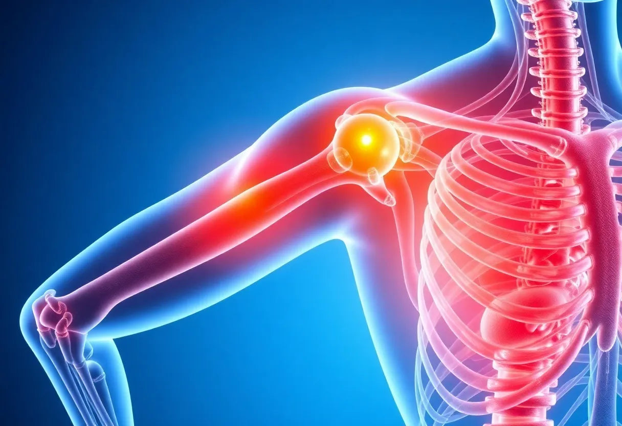 Lindra smärta som strålar från skulderbladet till armen med rätt egenvård och ergonomi - Illustration