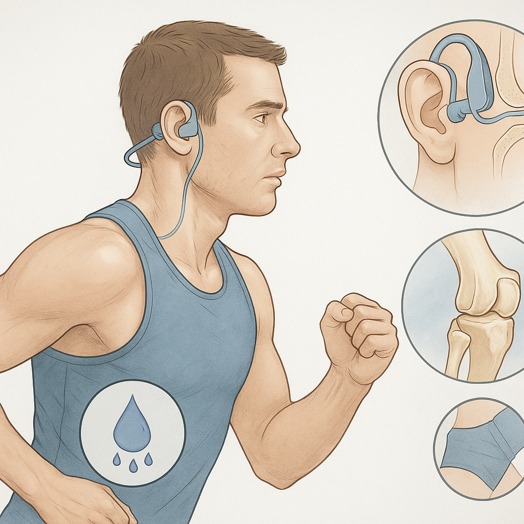 Upptäck de perfekta trådlösa hörlurarna för en säker och ergonomisk löpupplevelse - Illustration