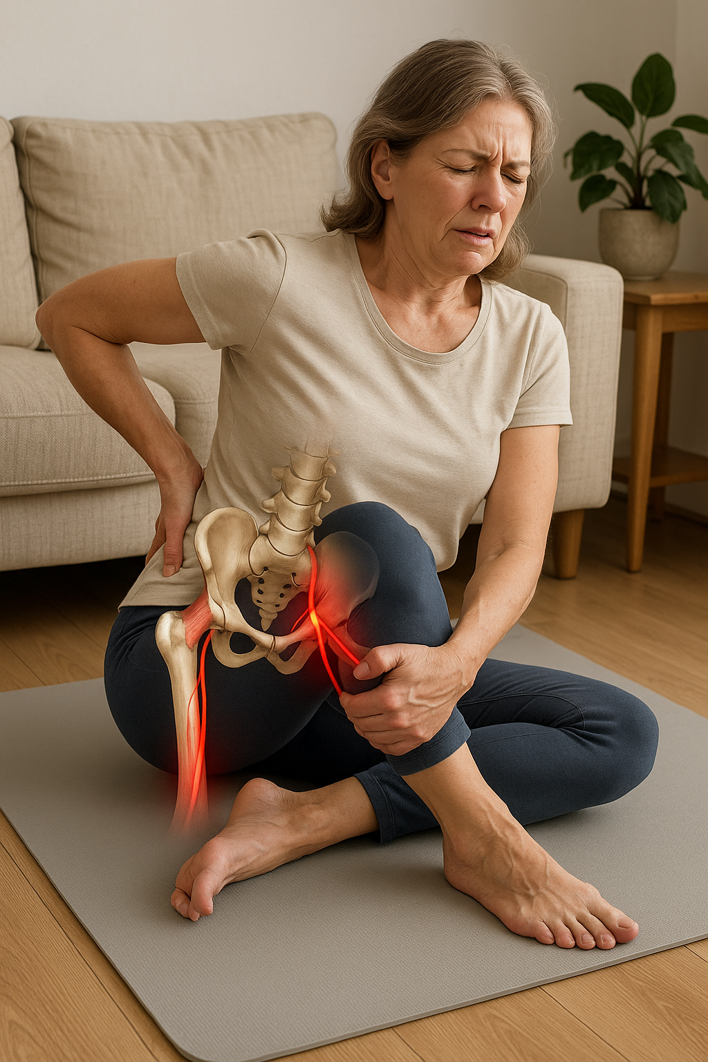 Lindra ischiassmärta med effektiva stretchövningar hemma - Illustration
