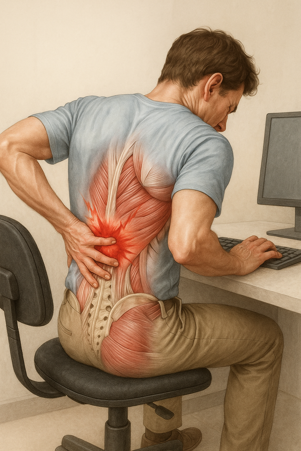Bli fri från muskelkramper i ryggen med enkla ergonomiska tips - Illustration