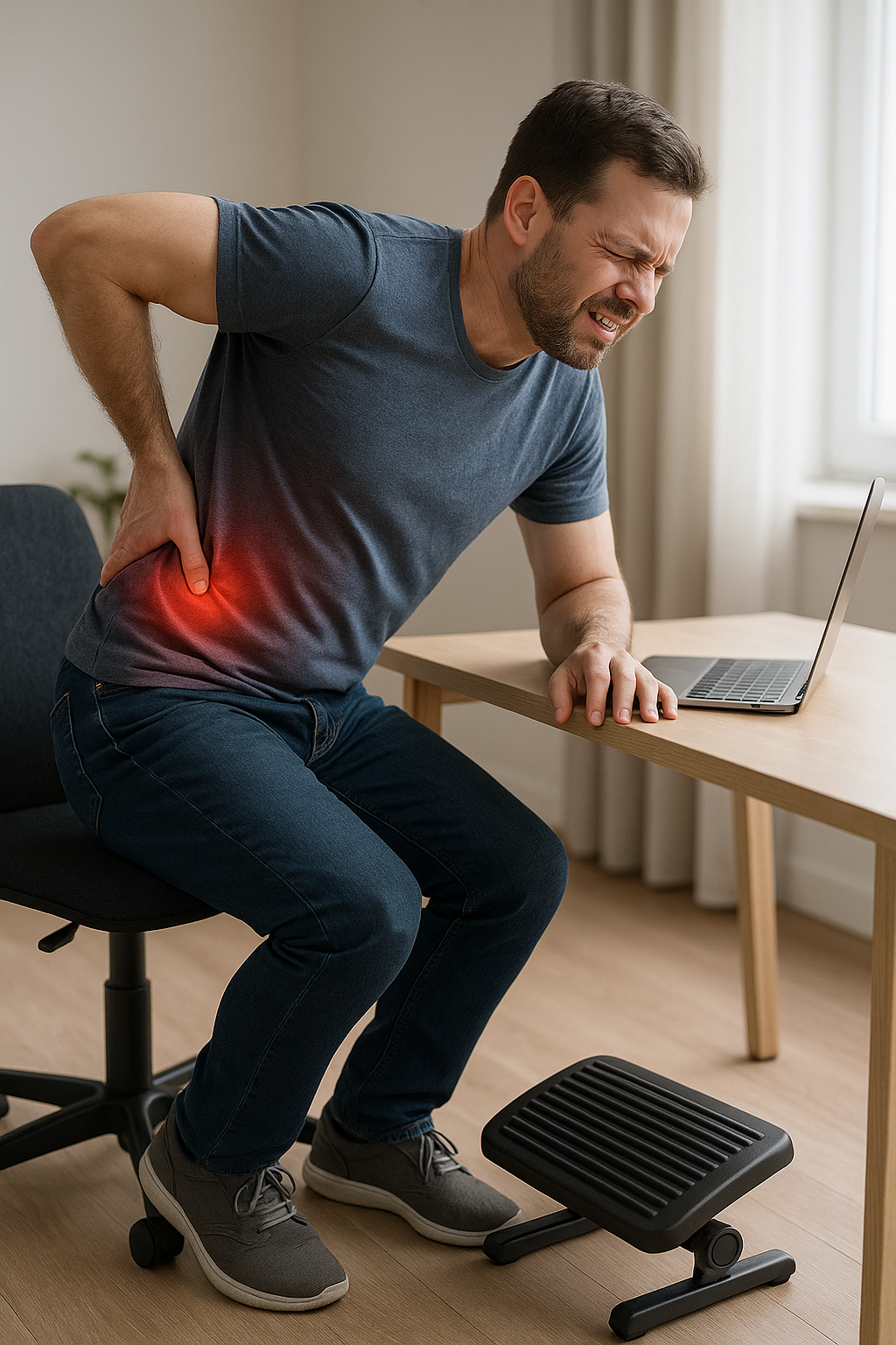 Bli fri från akut ryggont med rätt rörelser och ergonomiska hjälpmedel - Illustration