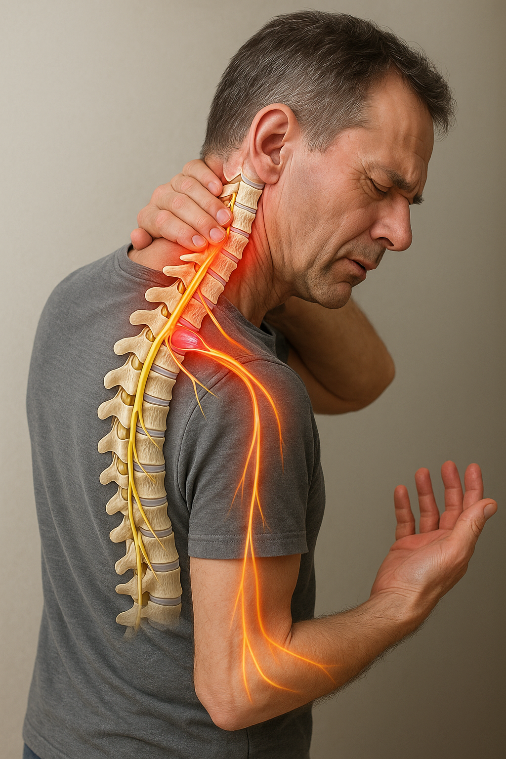 Upptäck symtomen på en nerv i kläm i nacken och hur du kan lindra dem - Illustration