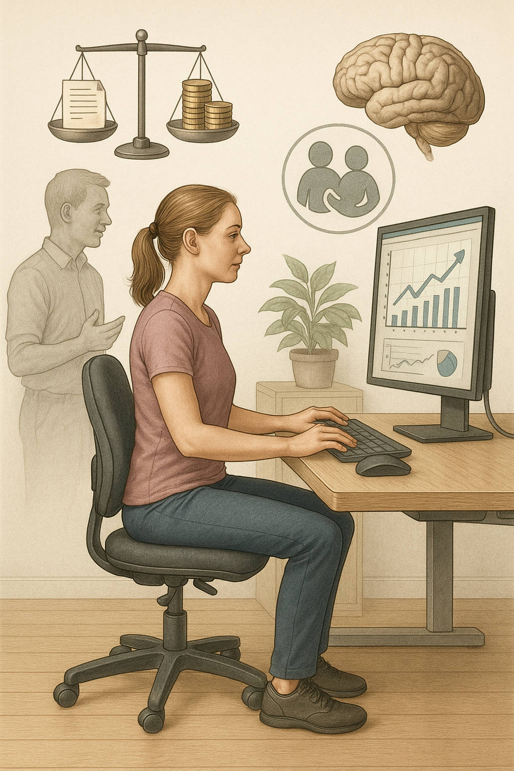 Skapa en hälsosam arbetsmiljö med balans och ergonomi - Illustration