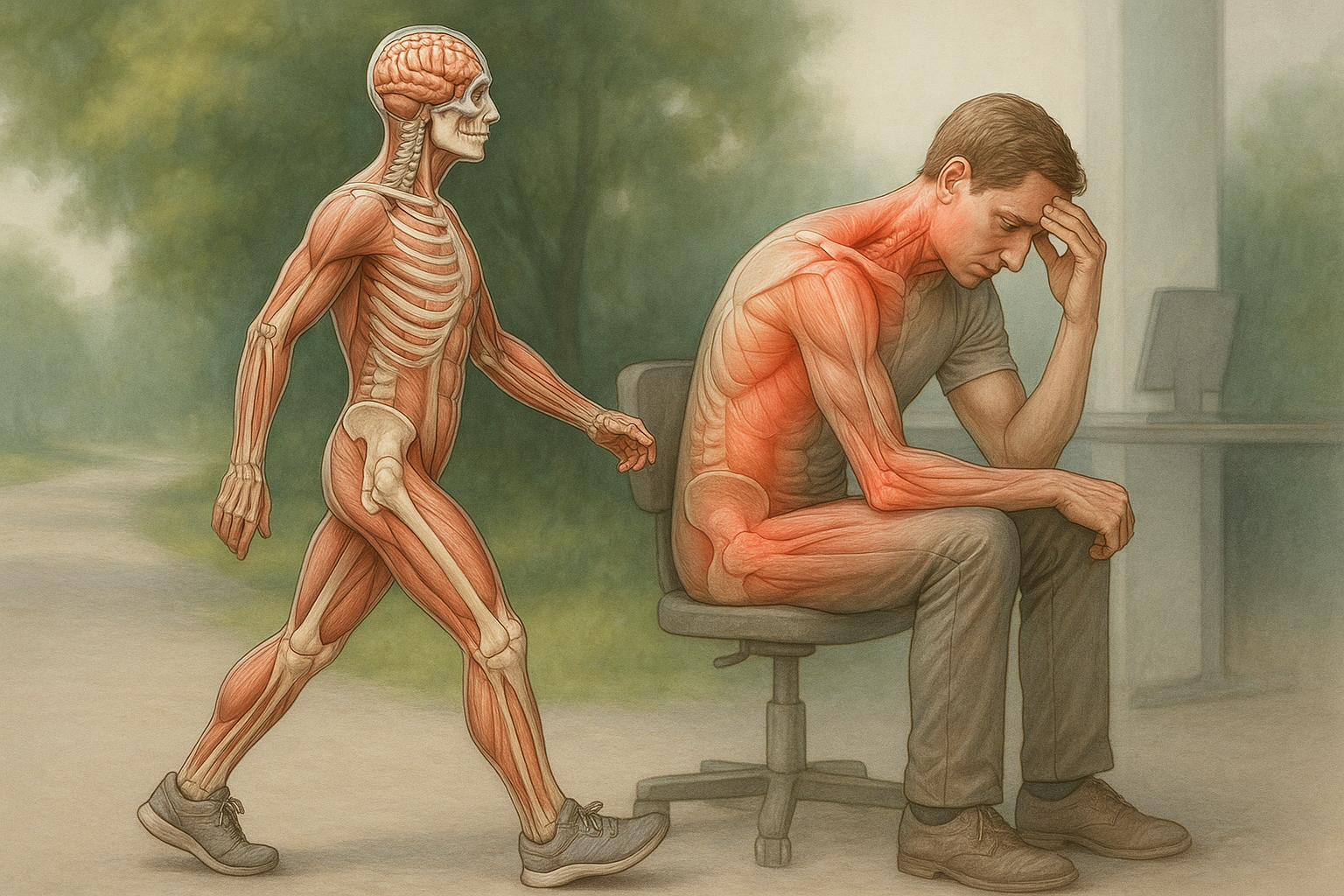 Motion och stress: små rörelsepauser som ger stora resultat - Illustration