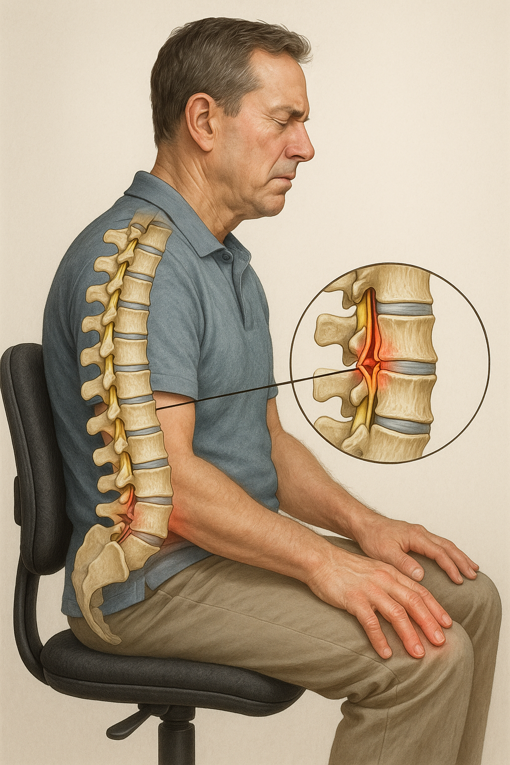Upptäck hur rätt sittställning kan lindra förträngning i ryggen - Illustration