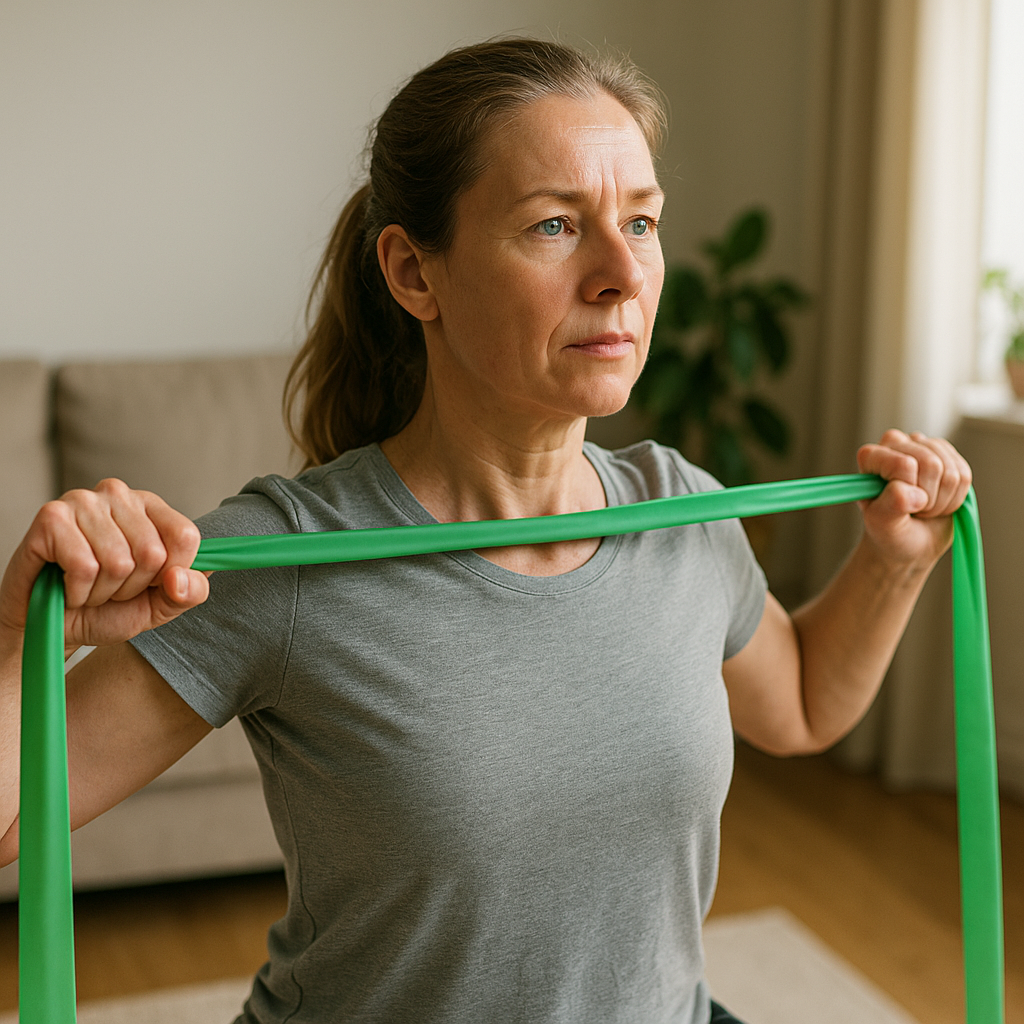 Övningsläsare: stärk din nacke och skuldror med elastikövningar hemma - Illustration
