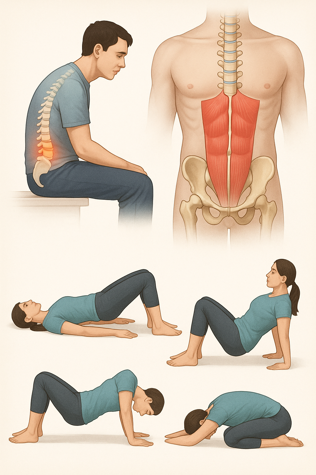 Stärk din rygg med pilates: enkla övningar för smärtfri vardag - Illustration