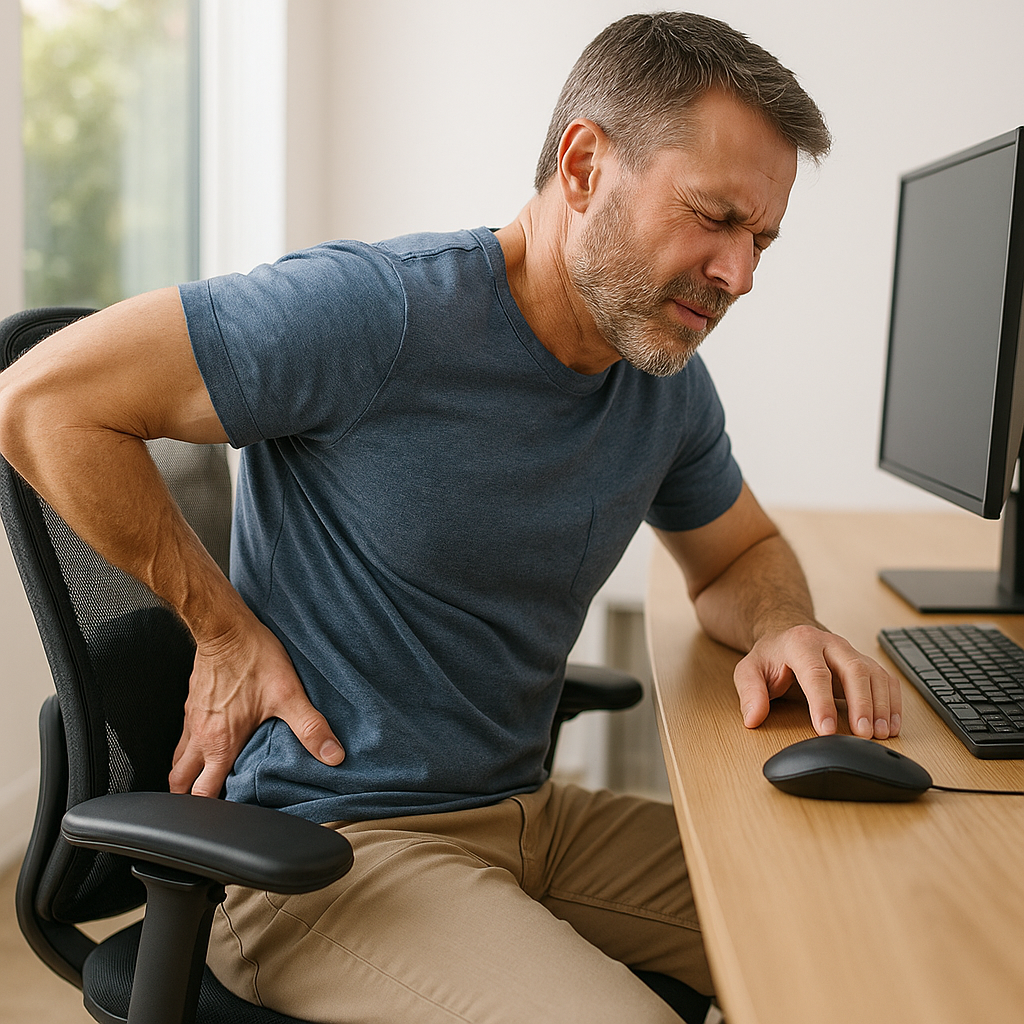 Lindra smärta i ryggen och revbenen med rätt ergonomi och stöd - Illustration